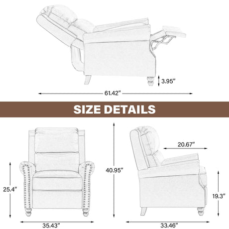 UIXE Pushback Recliner Chairs Set of 2, PU Leather Armchair Push Back Accent Chair, Rivet Trim Club Chair Home Theater Overstuffed Single Sofa Reading Seat for Living Room, Black UIXE