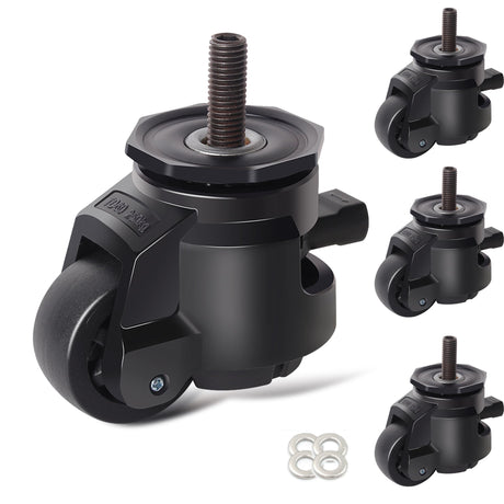 Leveling Stem Casters,M12 Thread Casters Set of 4 Heavy Duty with Leveling feet,2200 LBS Retractable Caster Wheel with Ratchet Arm,Adjustable Nylon Wheels for Equipment, Machine（Hardware Included） YAEMIKY