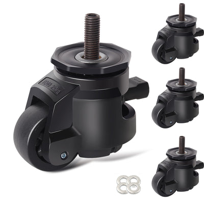 Leveling Stem Casters,M12 Thread Casters Set of 4 Heavy Duty with Leveling feet,2200 LBS Retractable Caster Wheel with Ratchet Arm,Adjustable Nylon Wheels for Equipment, Machine（Hardware Included）