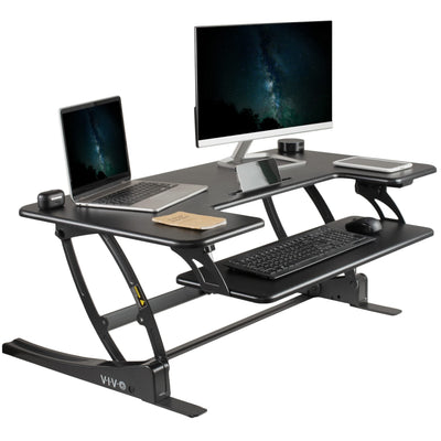 VIVO 42 inch Electric Height Adjustable Stand Up Desk Converter, VE Series, Sit to Stand Tabletop Dual Monitor Riser with USB Port, Black, DESK-V000VLE