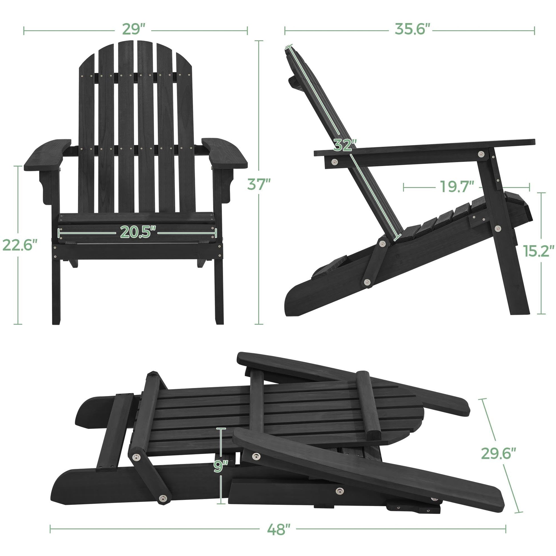 Yaheetech Folding Adirondack Chair Set of 6 Outdoor, 300LBS Solid Wood Garden Chair Weather Resistant, Fire Pit Lounge Chairs for Garden/Yard/Patio/Lawn, Black - WoodArtSupply