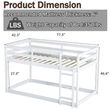 Anwick Low Bunk Bed Twin Over Twin, Floor Bunk Bed with Stairs, Twin Bunk Bed with High Rails Guardrail, Wooden Bunk Beds for Kids Girls Boys, No Box Spring Needed (White) Anwick