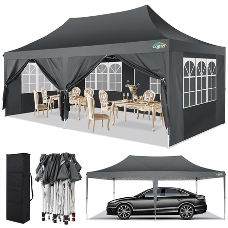COBIZI 10x20 Pop Up Canopy with Sidewalls,Waterproof & UV50+,Tents for Parties,Outdoor Gazebo for Backyard,Suitable for Weddings, Events,and Markets,Vending Gray COBIZI