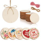 Philorn 50pcs Wooden Ornaments for Crafts 3.5" Unfinished DIY Wooden Christmas Ornaments, Predrilled Wood Slices Circles for Crafts Paint Holiday Hanging Decorations (50pc Rounds) PHILORN