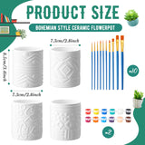 SiliFine Set of 11 Paint Your Own Kit DIY Flower Pot Painting Includes 8 Pcs Unpainted Ceramic Succulent Planters 2 Pcs Color Paints 1 Set Paint Brushes for Classroom Craft Activity (Bohemian) SiliFine