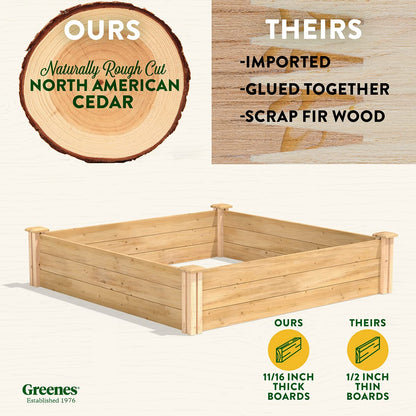 Greenes Fence Original Cedar Raised Garden Bed, 4' x 4' x 10.5" - Made in USA with North American Cedar - WoodArtSupply