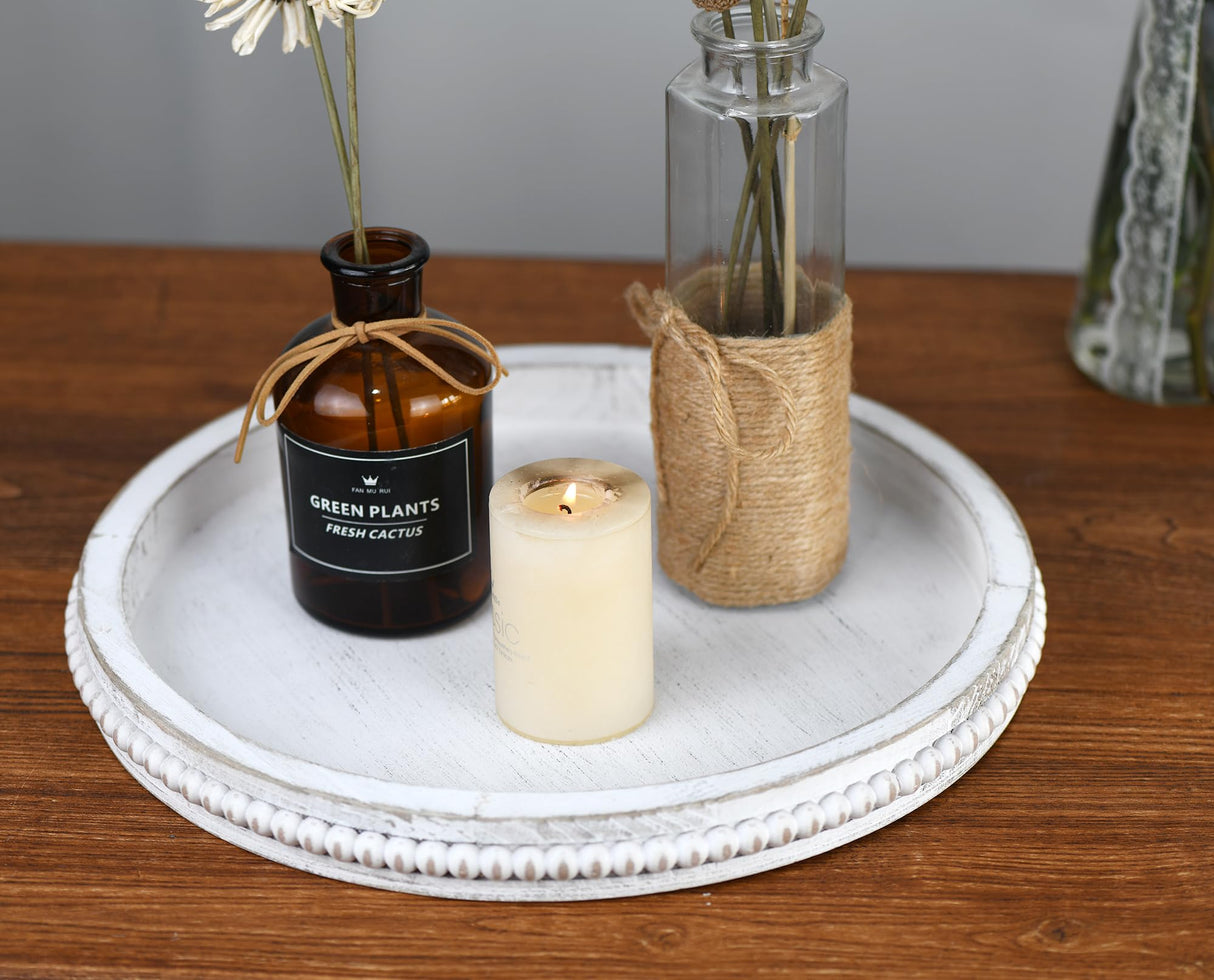 Funly mee Rustic White Wood Serving Tray,Decorative Tray for Coffee Table- 12.6x12.6 inches (Rustic White) Funly mee