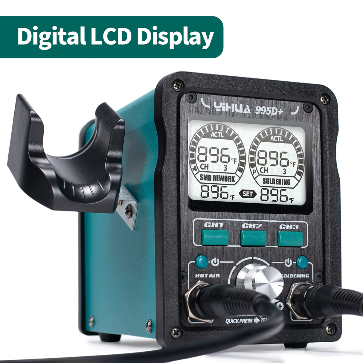 YIHUA 995D+ EVO Soldering Hot Air Station Kit 2-IN-1 110W Soldering Iron with LCD Display, Power Meter, Preset Channels, Sleep Mode, °C-°F Conversion, Automatic Shutdown Functions YIHUA