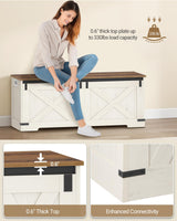 Hzuaneri 47.2" Storage Chest, Large Storage Trunk with 2 Hinges, Farmhouse Wooden Box Bench, Lift-Top Organizer Chest, Entryway Trunk for Bedroom, Living Room, White and Brown SB12114X Hzuaneri