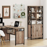 Rustic Oak FATORRI Tall Bookcase with Doors and 6 Cube Organiser for Living Room FATORRI