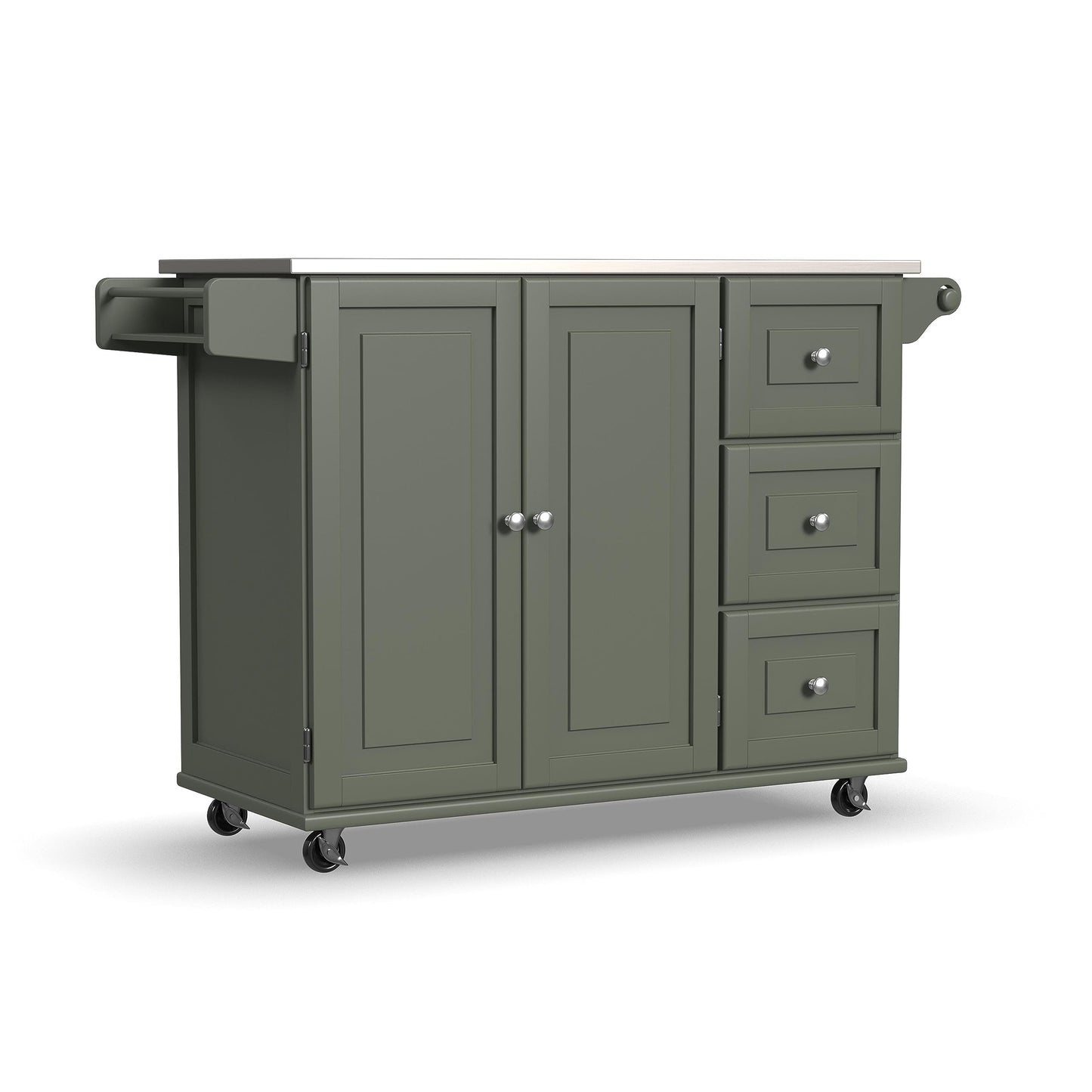 Homestyles Mobile Kitchen Island Cart with Stainless Steel Top, Sage Green - WoodArtSupply