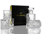 ELIDOMC 5PC Italian Crafted Crystal Whiskey Decanter & Whiskey Glasses Set, Crystal Decanter Set With 4 Whiskey Glasses, Whiskey Decanter Sets for Men. E