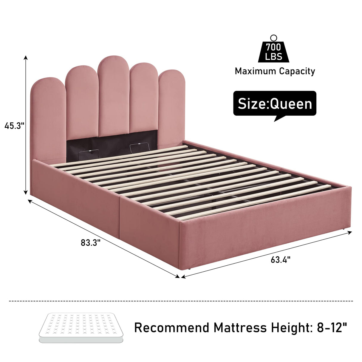 Zanmintaobo Lift Up Storage Bed Queen Size, Upholstered Platform Bed with Hydraulic Storage System & Wood Slats Support, Queen Bed Frame with Headboard, No Box Spring Needed, Easy Assembly, Pink Zanmintaobo