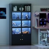 PAKASEPT 5 Tier Display Case with Glass Doors, 65" Display Cabinet with LED Light, Tall Curio Cabinets Display Shelf for Collectibles, Bookcase Bookshelf for Bedroom, Living Room PAKASEPT