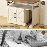 Halitaa Cat Litter Box Enclosure,Hidden Litter Box Furniture Cat Washroom with Cat Scratch Pad,Farmhouse Indoor Cat House End Table,White Halitaa