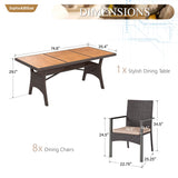 Sophia & William 9 Piece Patio Dining Set, Patio Table and Chairs Set Outdoor Dining Set for 8, Acacia Wood Patio Dining Table Set with PE Rattan Wicker Chairs for Garden, Porch, Backyard Sophia & William