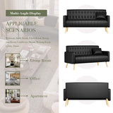 CHYMSUN 57” W Loveseat Sofa, Small Black Faux Leather Couch w/USB Charging Ports, Mid Century Modern Tufted Love Seat Couches, Mini Office Sofa Couch for Small Spaces, Bedroom, Living Room, Apartment CHYMSUN