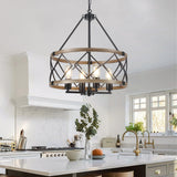 Farmhouse Chandelier for Dining Room 4-Light Rustic Chandeliers Imitation Wood Grain Pendant Light Fixture Modern Industrial Chandelier for Kitchen Island Entryway Foyer Bedroom Hallway，E26 Metal TCWGAUI
