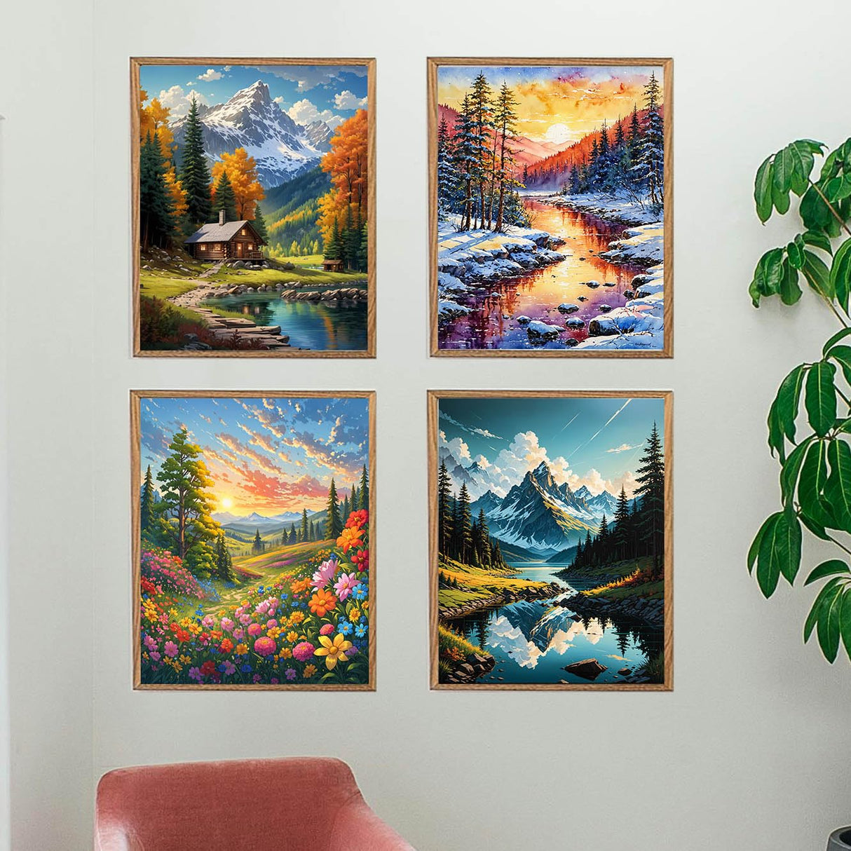 Lovepefe Mountain Paint by Numbers Kit for Adults and Kids Beginner 4 Pack Mountain Forest Adult Paint by Number Kits On Canvas DIY Oil Painting Kits for Gift Wall Decor 12x16 Inch Lovepefe