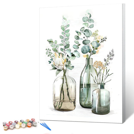 Ginkko Paint by Numbers Kit for Adults Beginner & Kids Ages 8-12 with Wooden Frame Easy Acrylic on Canvas 9x12 inch with Paints and Brushes, Bottle Flower(Include Framed) Ginkko