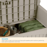 Suncast 50 Gallon Patio Bench with Storage - Decorative Resin Outdoor Patio Bench for Deck, Patio, Garden, Backyard - Ideal for Storing Toys, Cushions, Tools - Taupe () Suncast