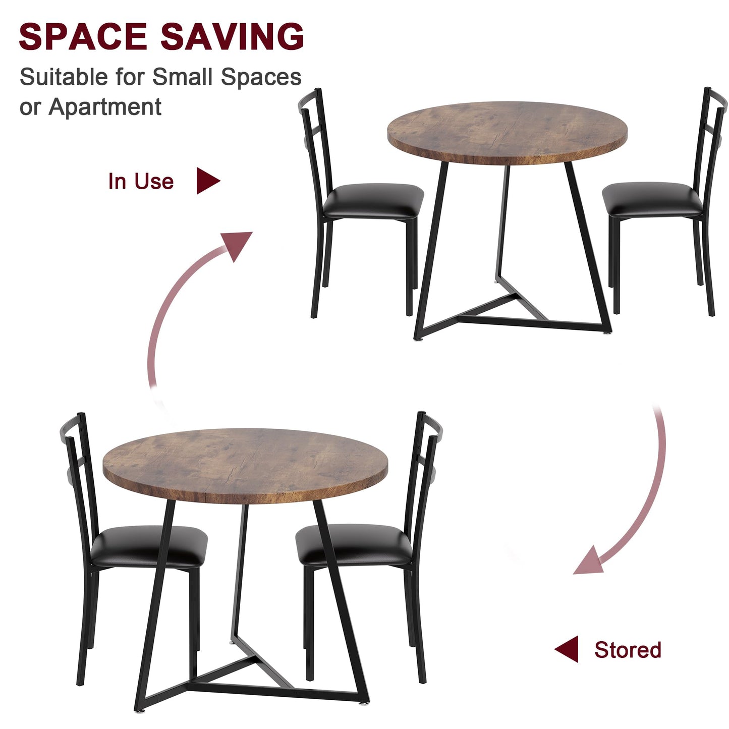 GAOMON Dining Table Set for 2, Kitchen Table and Chairs for 2 with Upholstered Chairs, 3 Piece Dining Room Table Set, Round Kitchen Table Set for - WoodArtSupply