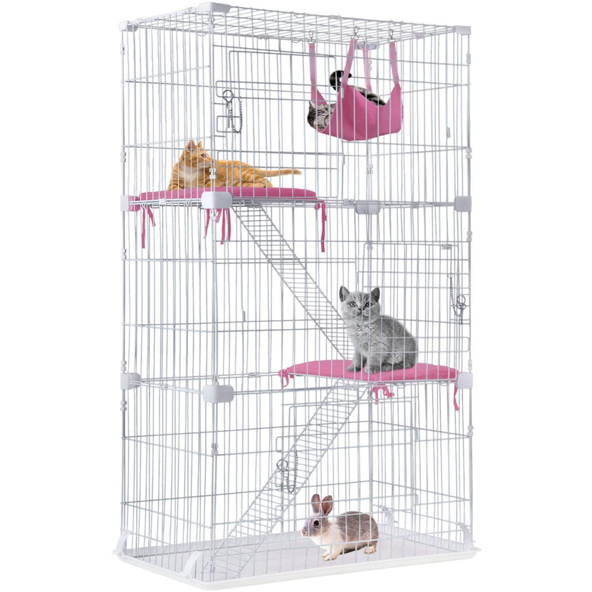 Cat Cage Cat Crate Kennel Cat Playpen with Free Hammock Perching Shelves 3 Cat Bed 3 Front Doors 2 Ramp Ladders,67 inches BestPet
