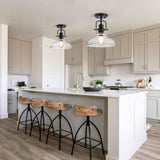 Zlepmlla Flush Mount Ceiling Light Fixture < Bulb NOT Included >, Black Metal Frame Ceiling Light Fixture with Seeded Glass, Farmhouse Light Fixture for Kitchen Island Entryway Porch Foyer Zlepmlla