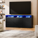 STIKELY 9 Drawer Dresser for Bedroom with Power Outlet and LED Light, Black Dresser Chest of Drawers for Closet, Modern Dressers Organizer Cabinet for Living Room, Entryway, Hallway STIKELY