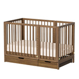JOYMOR 8-in-1 Convertible Crib with Drawer, Include 2" Mattress, Convert from Mini Crib, Mid Crib to Full Crib, 8 Height Adjustable, Undercrib Storage Drawers (Honey Wood) JOYMOR