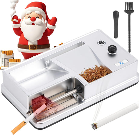 NEWTRY Infrared Sensor Cigarette Rolling Machine, Electric Automatic Tobacco Roller, Portable Tobacco Injector with 1 Brush, 1 Stirring Rod Silver (0.31’’) NEWTRY