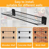 BELLO YON Wall Shelf 24'' x 11'' Garage Wall Mounted Storage Shelves, Heavy Duty Metal Wire Wall Shelving Storage Rack for Garage, Office, Basement, Max Load 90lb,Black, 2-Pack BELLO YON