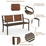 S AFSTAR Outdoor Garden Bench, Brown, Iron, Metal, Polyethylene, Rattan, 50.5 in Width, 2 Adults S AFSTAR