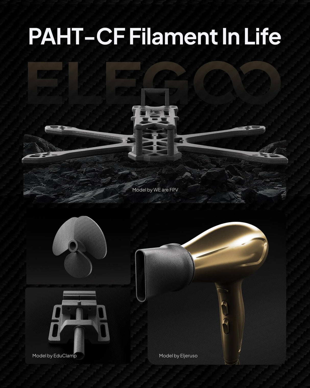 ELEGOO Carbon Fiber PAHT Filament 1.75mm Black 1KG, Nylon CF High Temp 3D Printing Filament, High Strength & Rigidity, Corrosion Resistance, 1KG(2.2lbs) Spool for Enclosed FDM 3D Printers ELEGOO