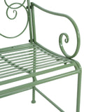 Outdoor Garden Bench, Sturdy Iron 2-Seater with Decorative Backrest, Weather-Resistant Metal Loveseat for Patio, Porch, Lawn, Romantic Green Finish, Ventilated Seat, Easy Maintenance, Matte Green GDFStudio
