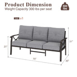 RoyalCraft Patio 3 Seats Sofa, All-Weather Outdoor Couch, Patio Furniture Sofa,Khaki Metal Furniture with Gray Cushions RoyalCraft