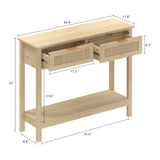 Trironsun Farmhouse Rattan Console Table with 2 Drawers 2 Tier Boho Narrow Long Sofa Table Natural with Open Storage Shelf Wood Entryway Table for Living Room Hallway Foyer (Nature, 39.4 Inch) Trironsun