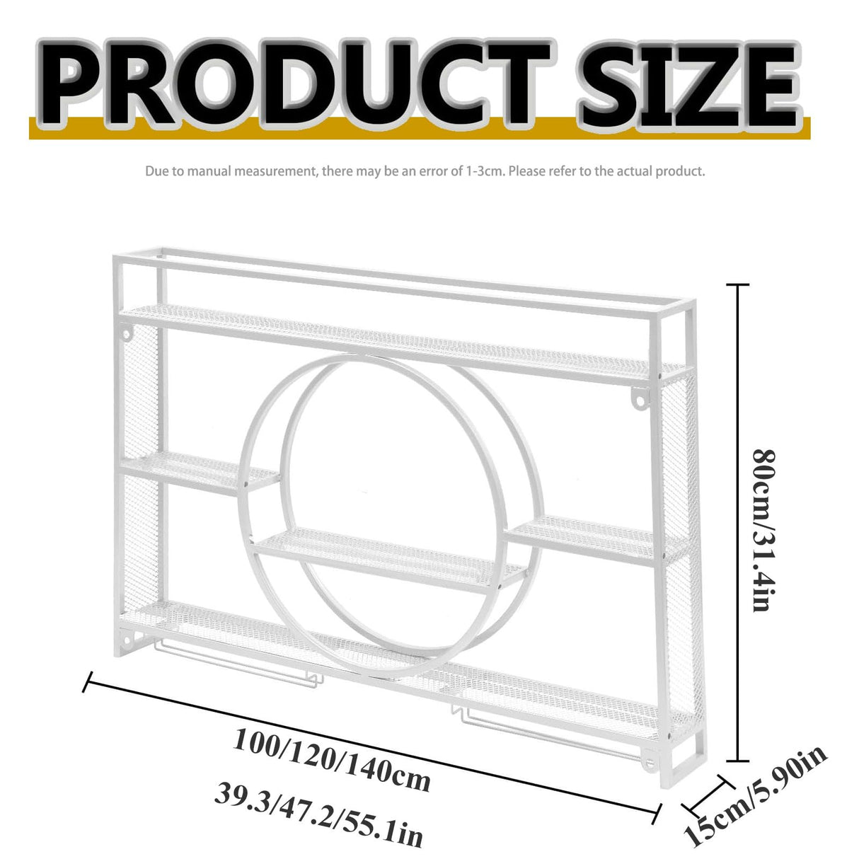 Iron Wall Wine Rack with LED Light- Display Shelf with Wine Glass Holder | Multifunctional Hanging Wine Holder | Metal Wall Mounted Wine Rack |for Dining Room, Bar and Wine Cellar(White,39.3in/100cm) Diodceraic