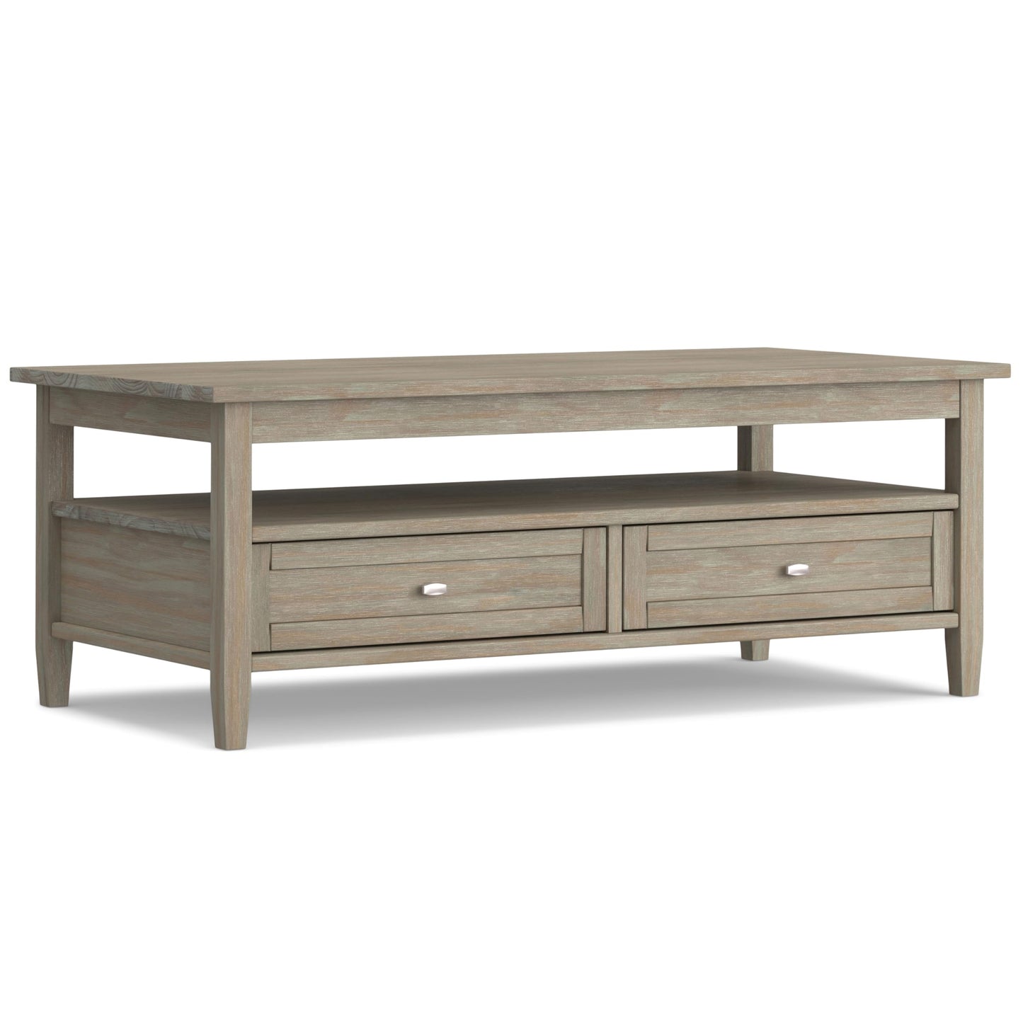 SIMPLIHOME Warm Shaker SOLID WOOD 48 Inch Wide Rectangle Transitional Coffee Table in Distressed Grey, For the Living Room and Family Room - WoodArtSupply