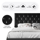 SHA CERLIN Full Size Platform Bed Frame with Button Tufted Headboard, Faux Leather Upholstered Mattress Foundation, Wooden Slat Support, No Box Spring Needed, Black SHA CERLIN