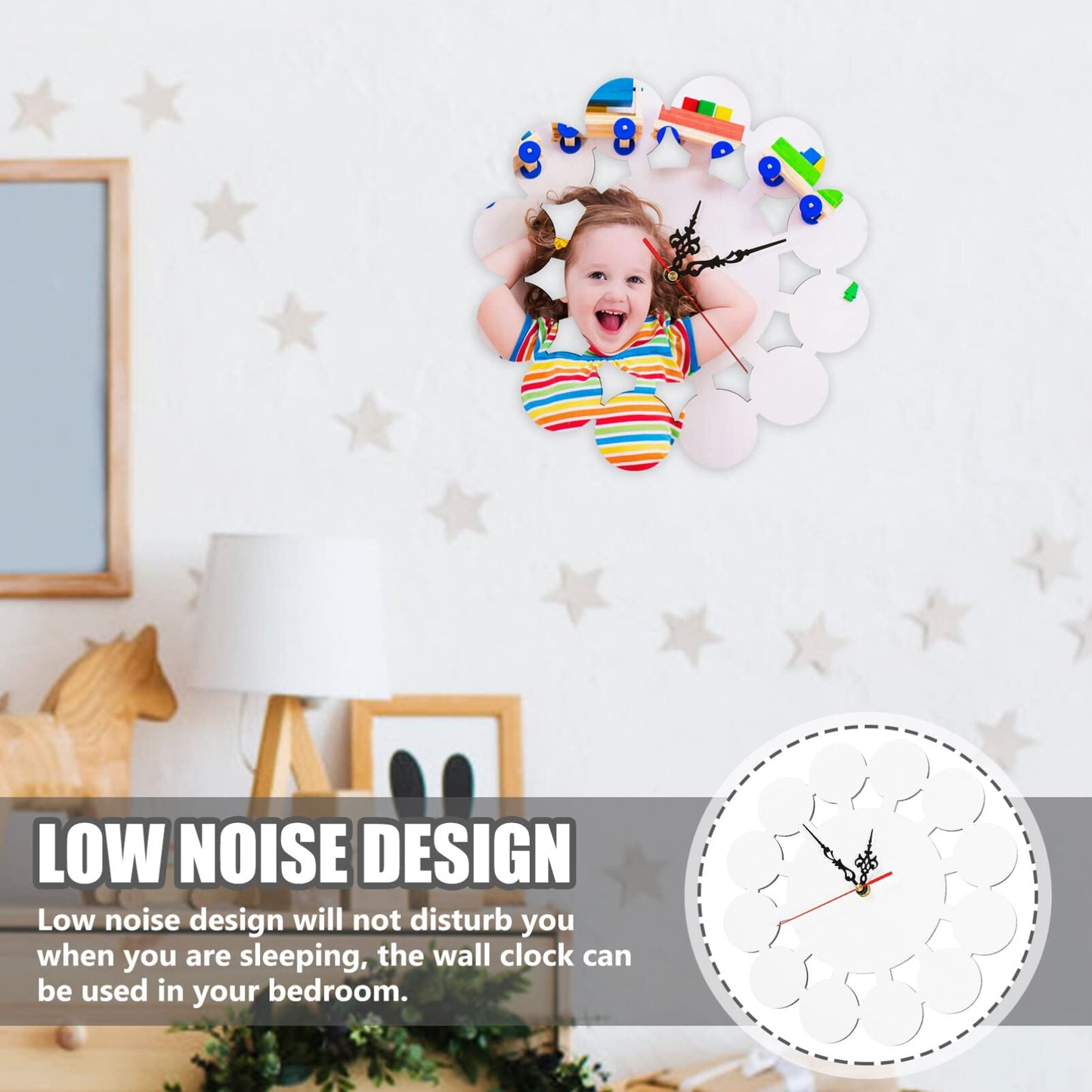 3D DIY Wall Clock Sublimation Blanks Wall Clock MDF Round Sublimation Wall Clocks Silent Non Ticking Battery Operated Decorative Wall Clock for Home Kitchen Office Hotel