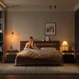 i-aplus Nightstand Set of 2 LED Nightstand with 2 Drawers, Bedside Table with Drawers for Bedroom Furniture, Side Bed Table with LED Light, Black i-aplus