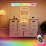 Harpaq White Dresser for Bedroom with 10 Drawers, Dresser with Charging Station, TV Stand Dresser with LED Light for 55" TV, Fabric Drawer Dresser with PU Finish, Chest Dresser for Bedroom, Closet Harpaq