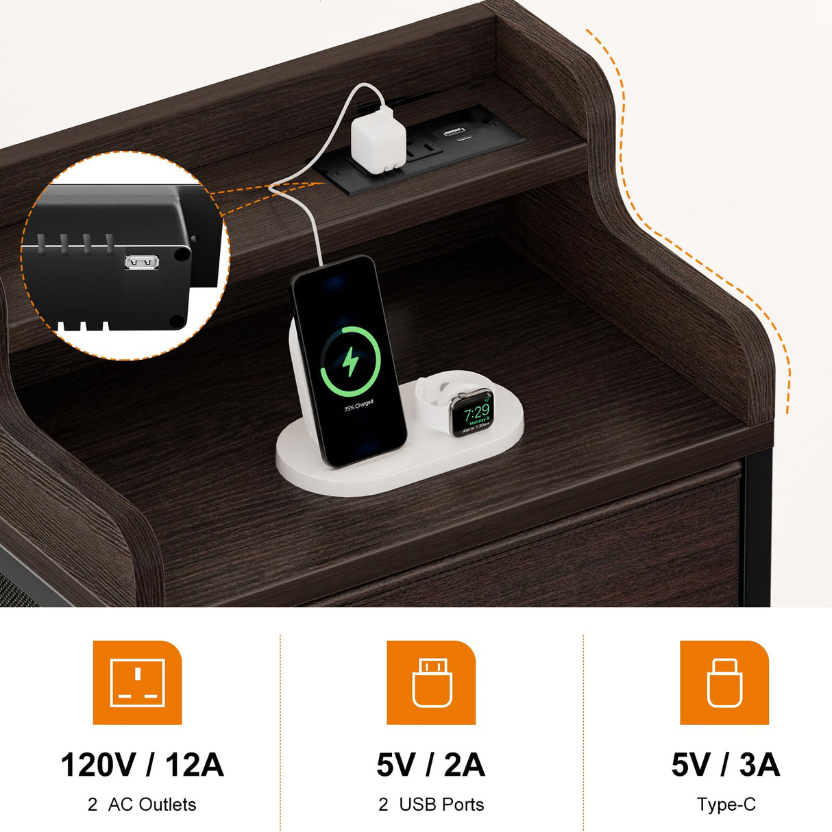 REAHOME Dresser for Bedroom with Charging Station and LED Lights, 6 Drawers Dresser Brown Chest of Drawers with Shelves, Tall Night Stand with Sturdy Steel Frame & Wood Top for Bedroom - Dark Brown REAHOME