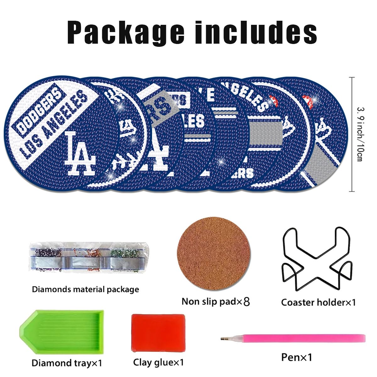 8 Pcs Baseball Diamond Art Coasters Kits with Holder, Diamond Painting Coaster Kits DIY Crafts for Adults Diamond Art Painting Kits Supplies for Los Angeles Gift Bartogro