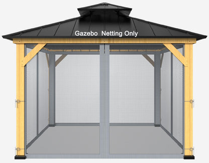 10-ft x 10-ft Gazebo Netting,Gazebo Replacement Mosquito Netting,Universal 4-Panel Mesh Screen Walls with Zippers(Only Netting)-Grey