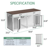 DAWNSPACES Furniture Style Dog Crate, 64.6 Inch Wooden Large Dog Kennel with Drawers & Divider, Indoor Dog House Furniture with Double Rooms for Medium Small Dogs, White DAWNSPACES