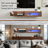 Pmnianhua Rustic Floaing TV Stand with LED Lights,59'' Wall Mounted Media Console,Floating Entertainment Center,Floating Shelf with Glass Door and Storage for Under TV Projector(White) Pmnianhua