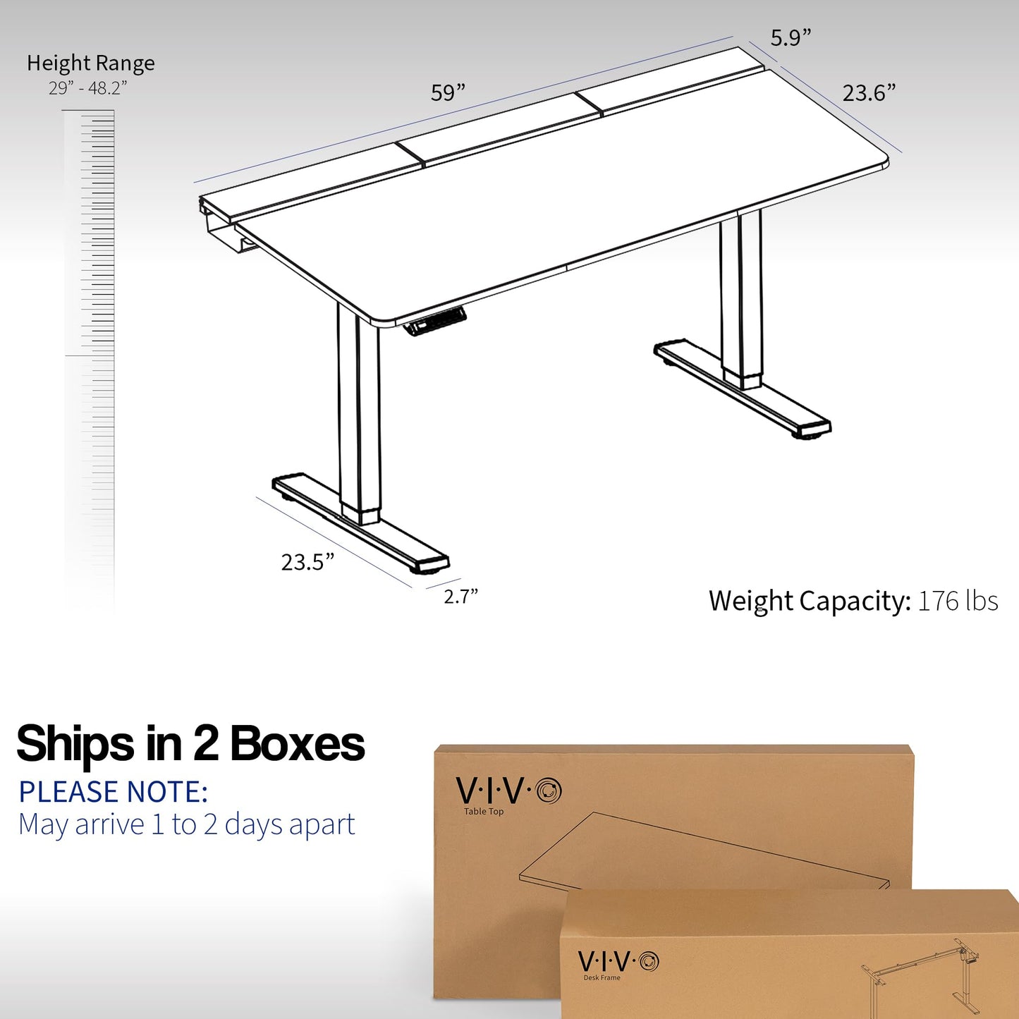 VIVO Electric Height Adjustable 60 x 30 inch Memory Stand Up Desk, Black Table Top with Built-in Concealed Cable Trays and Full-Size Pad, Black