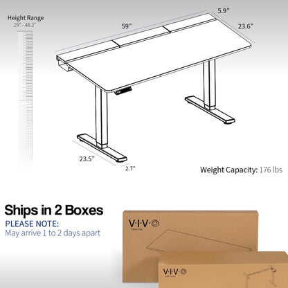 VIVO Electric Height Adjustable 60 x 30 inch Memory Stand Up Desk, Black Table Top with Built-in Concealed Cable Trays and Full-Size Pad, Black